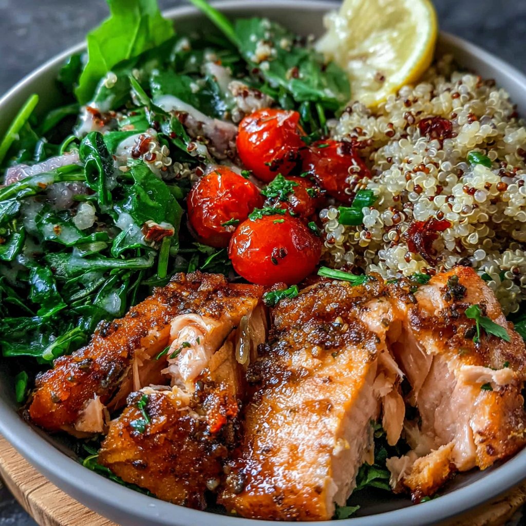 Salmon Quinoa Spinach Bowl